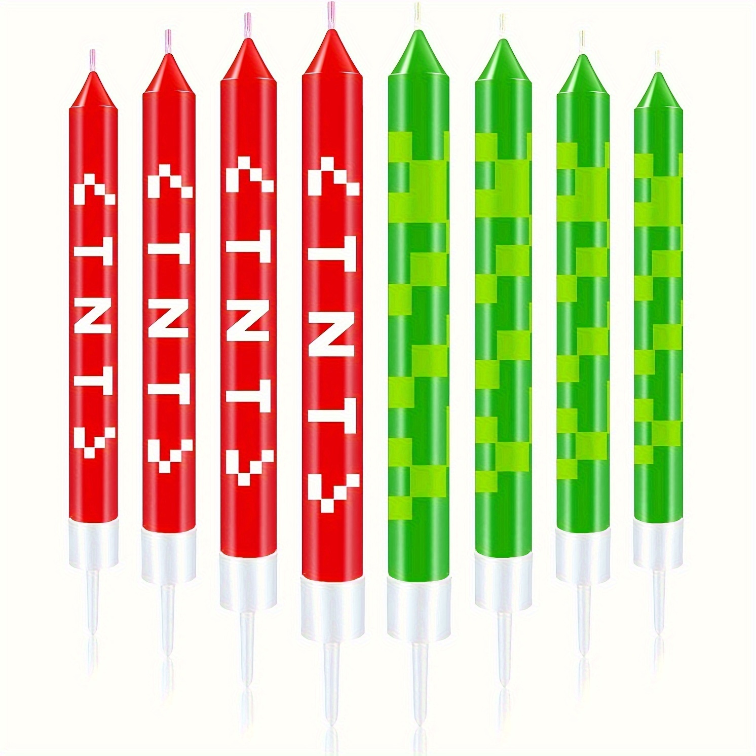 Holiday Candle Set - 12/24pcs Green Pixel Cake Candle Decoration