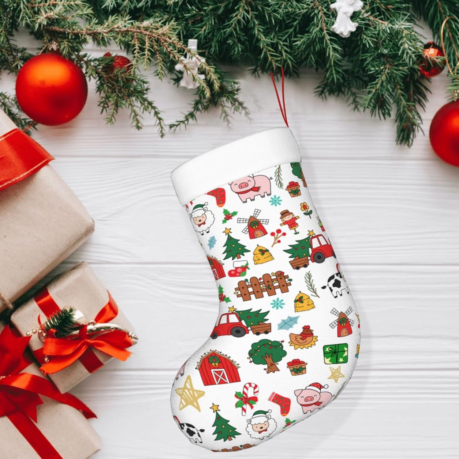 Christmas Stocking Hanging - Farm Animals Christmas Stocking Gifts Personalized