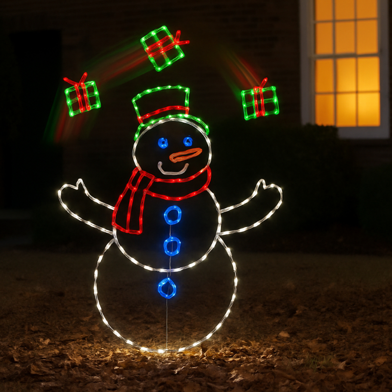 Christmas Lights Outdoor - Animated LED Snowman Ornament with Glitter