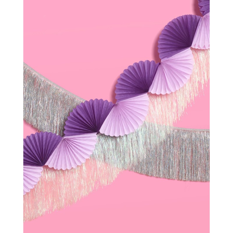 Tinsel Garland Decoration - Purple Silver Party Paper 3D Fan