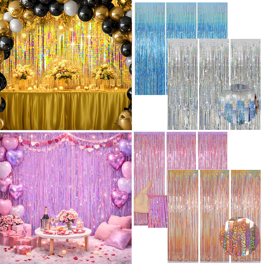Tinsel Garland Decoration - 1/2/3Pack Glitter Party Backdrop Metallic Foil