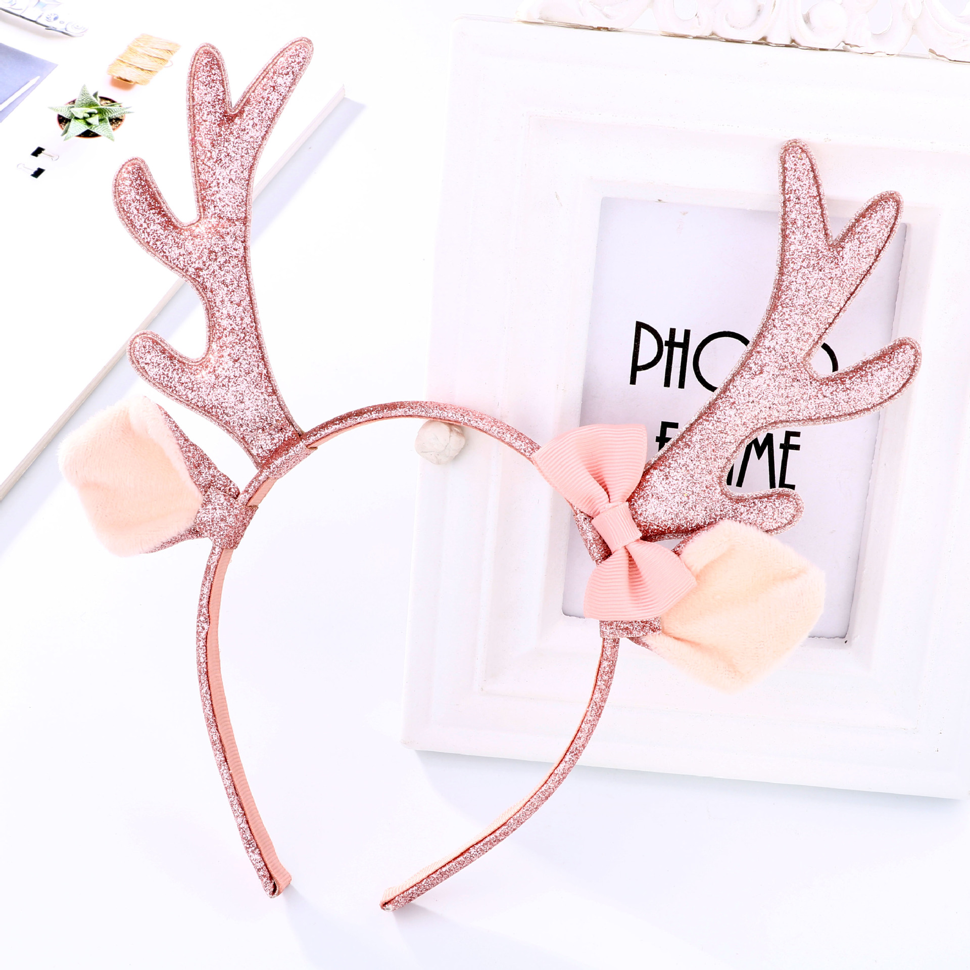 Reindeer Antlers Headband - Cute Pink Glitter Reindeer Antlers Headband