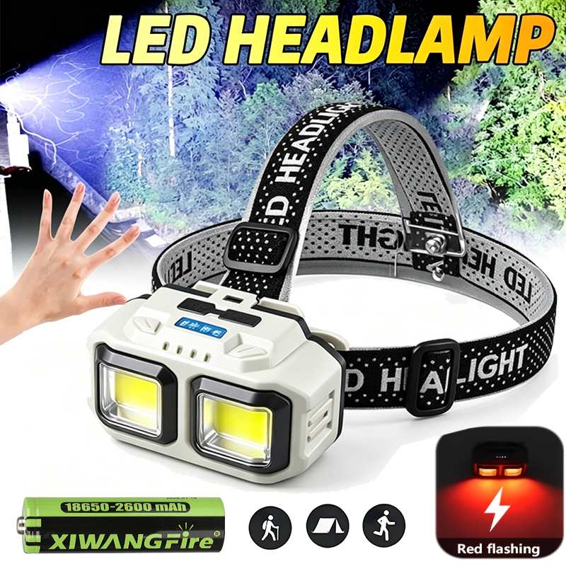 Christmas Lights Outdoor - COB LED Headlamp Rechargeable Headlight,Waterproof Work
