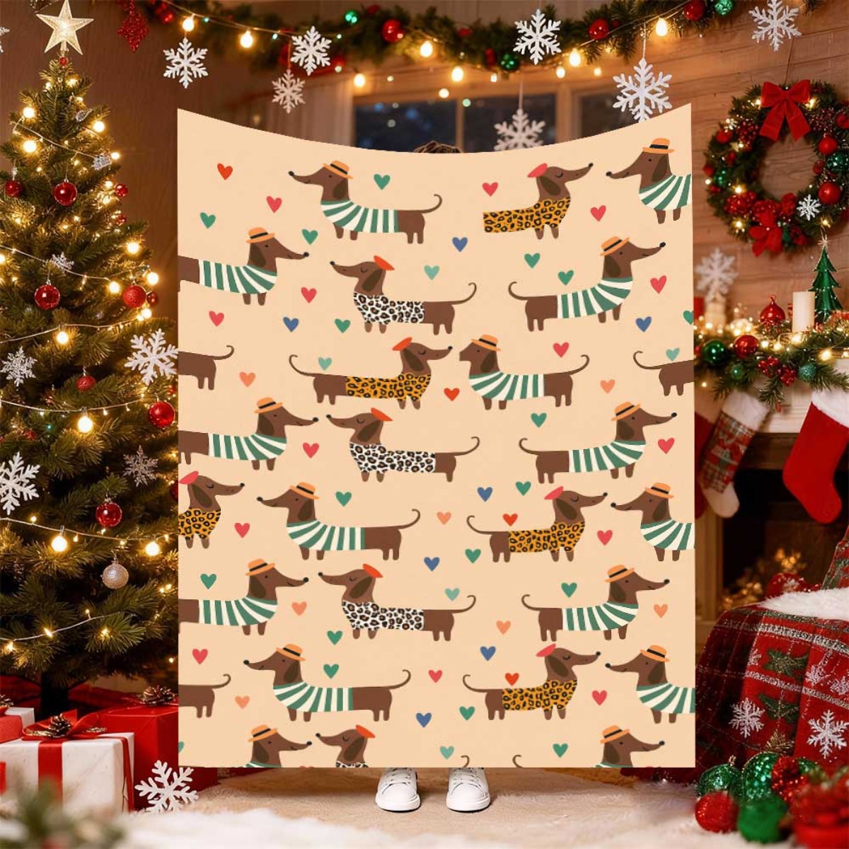 Christmas Throw Blanket - Cute Christmas Dachshund Dog Blanket Warm