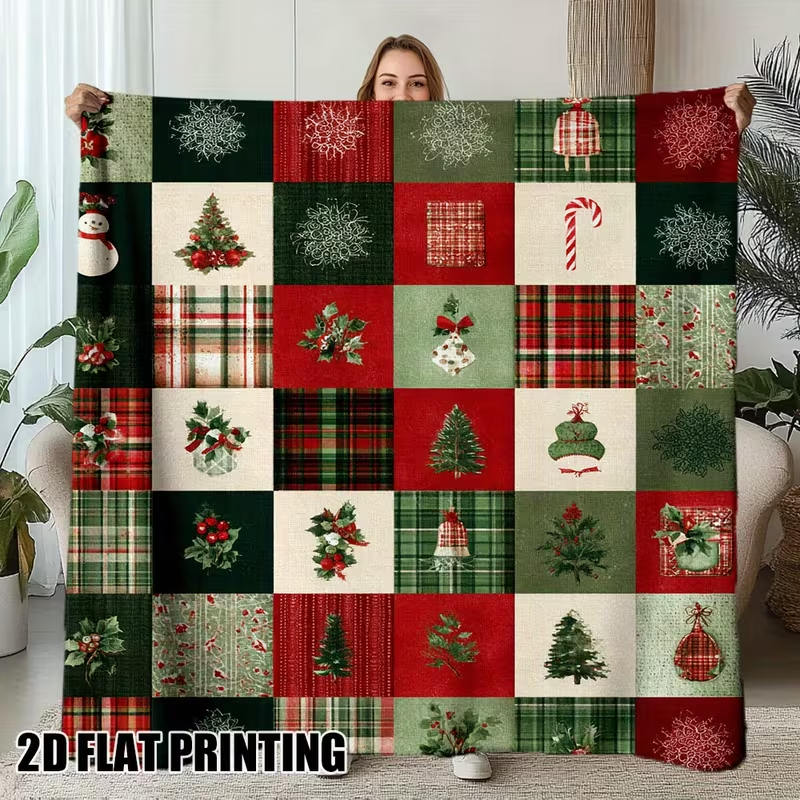Christmas Throw Blanket - 1pc Christmas Printed Flannel Throw Blanket