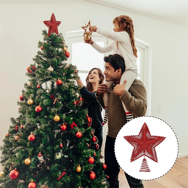 25cm Red Glitter Christmas Tre - Star Tree Topper ulasan dan harga