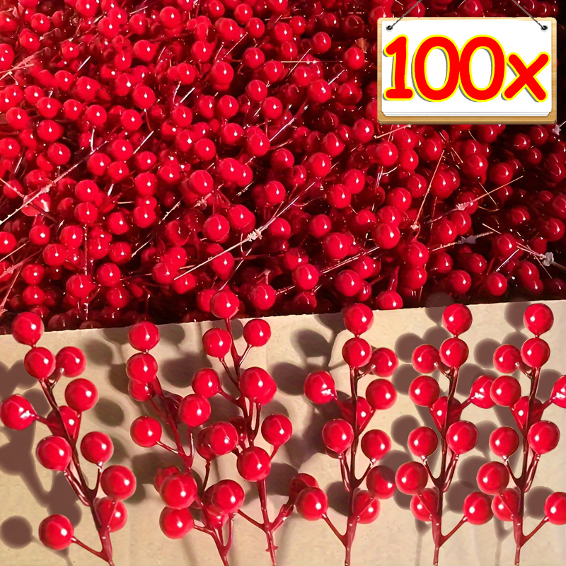 5/100x Artificial Red Berries  - Christmas Wreath Fake ulasan dan harga