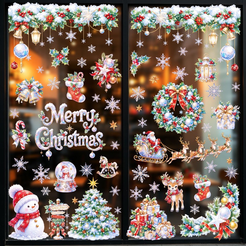 9 Sheets Christmas Static Wind - Snowflake Window Decal ulasan dan harga
