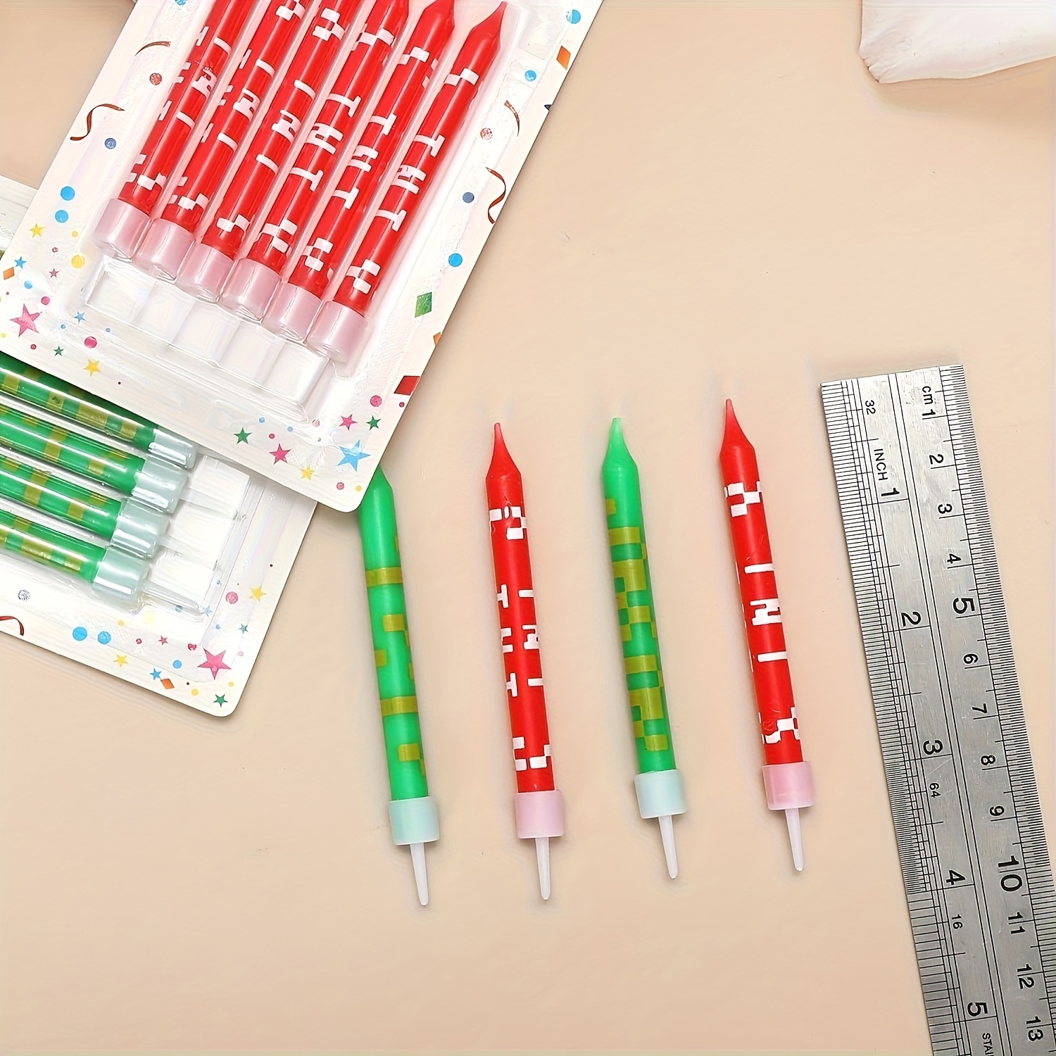 12/24pcs Green Pixel Cake Cand - Holiday Candle Set ulasan dan harga