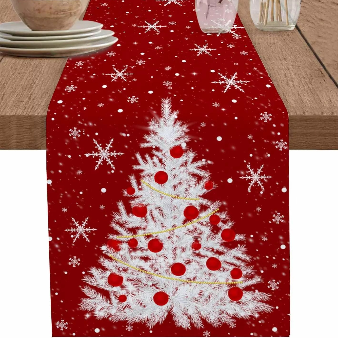 Red Table Runner Christmas Tre - Christmas Table Runner ulasan dan harga