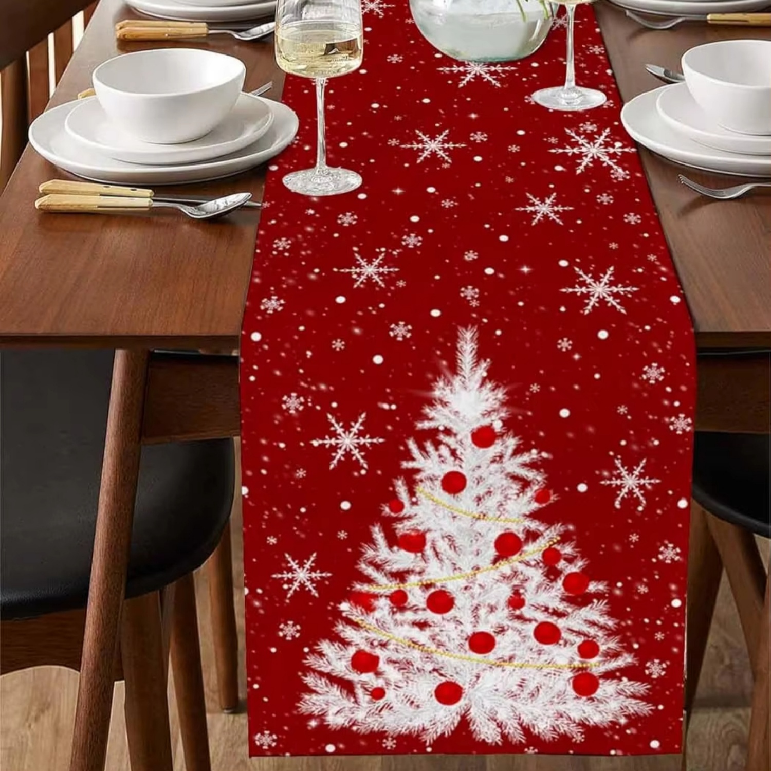 Red Table Runner Christmas Tre - Christmas Table Runner ulasan dan harga