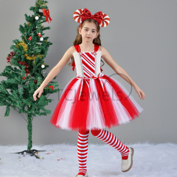 Girls Christmas Candy Cane Tut - Elf Costume Christmas ulasan dan harga