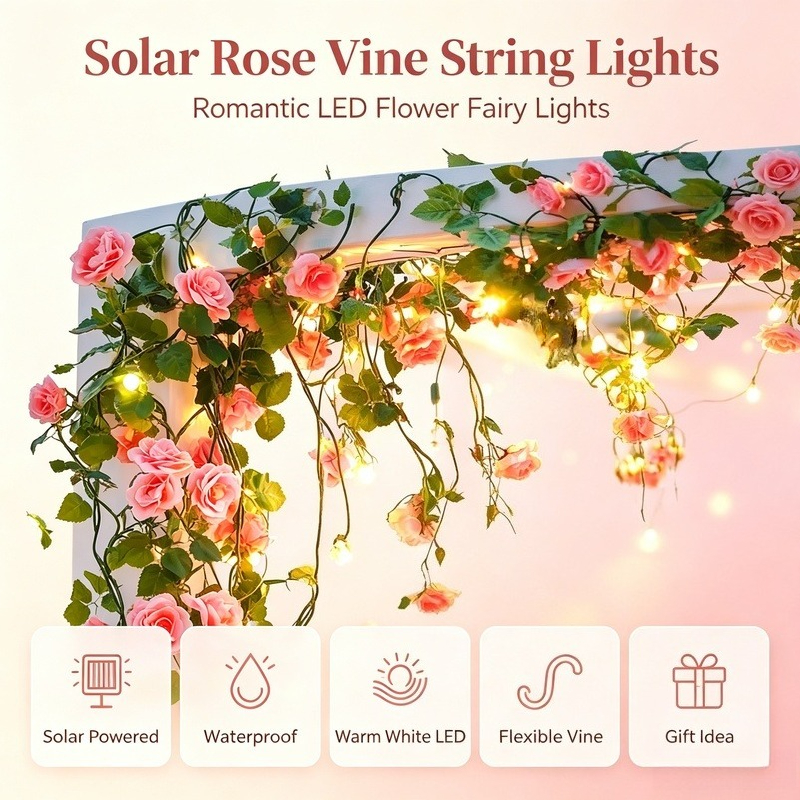 Solar Rose Vine String Lights, - Led Fairy String Lights ulasan dan harga