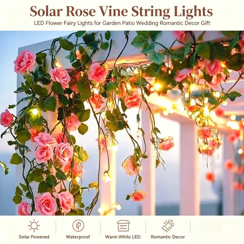Solar Rose Vine String Lights, - Led Fairy String Lights ulasan dan harga