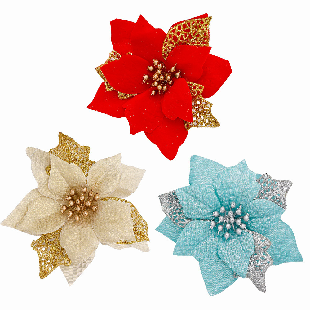 10Pcs Glitter Artificial Flowe - Christmas Wreath Fake ulasan dan harga