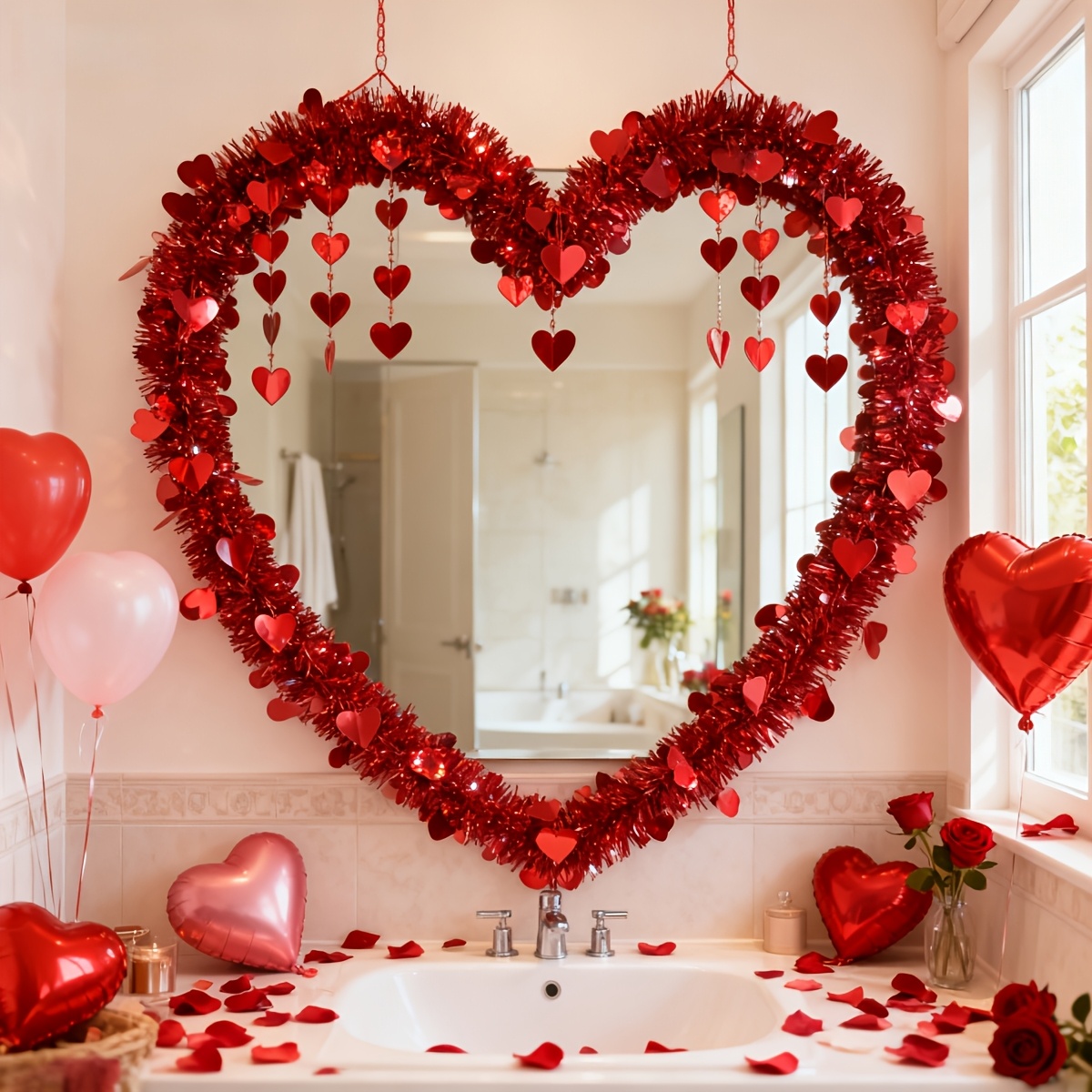 3pcs Red Heart Plastic Tinsel  - Tinsel Garland Decoration ulasan dan harga