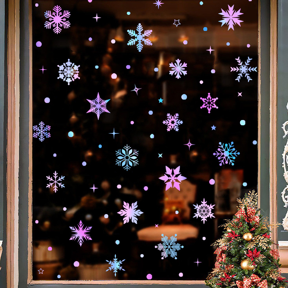 Colorful Luminous Snowflakes W - Snowflake Window Decal ulasan dan harga