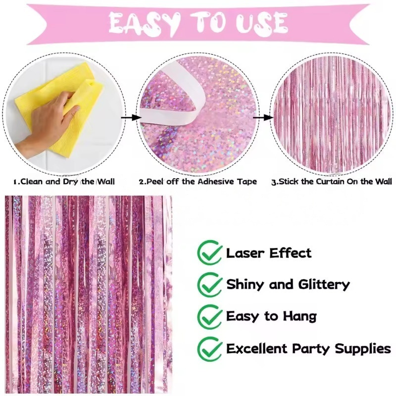1/2/3Pack Glitter Party Backdr - Tinsel Garland Decoration ulasan dan harga