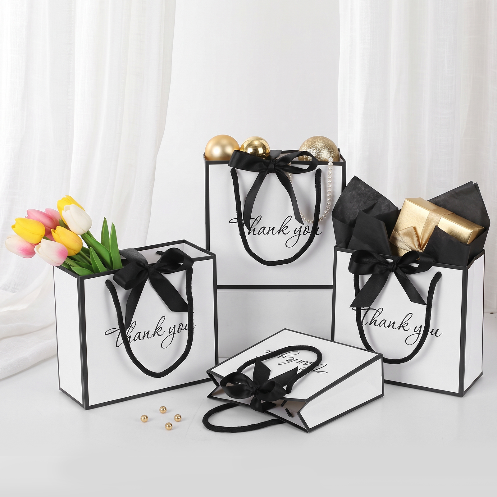 50Pcs Thank You Gift Bag with  - Ribbon Bow Gift ulasan dan harga