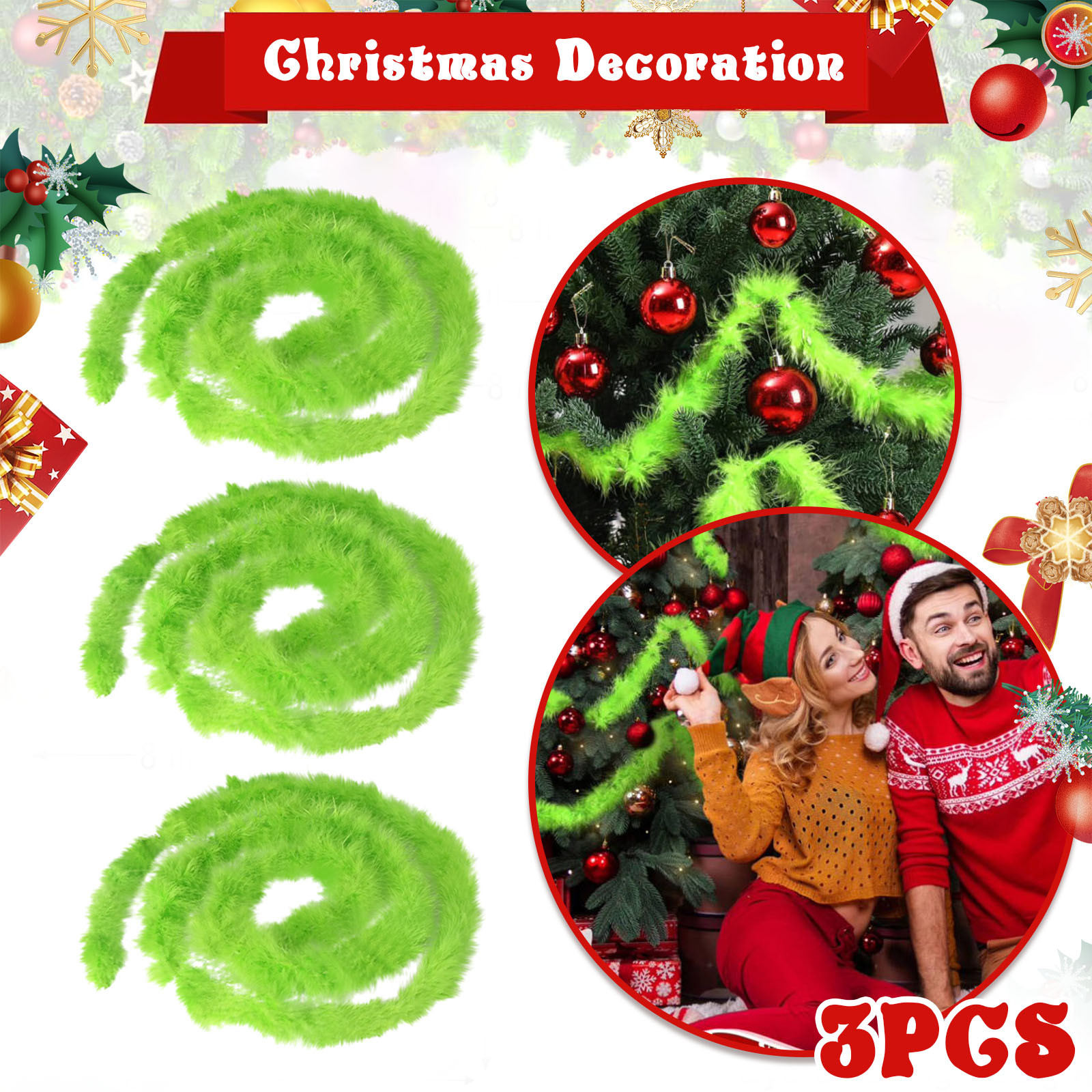 Christmas Garland 3 PCS 20 Fee - Tinsel Garland Decoration ulasan dan harga