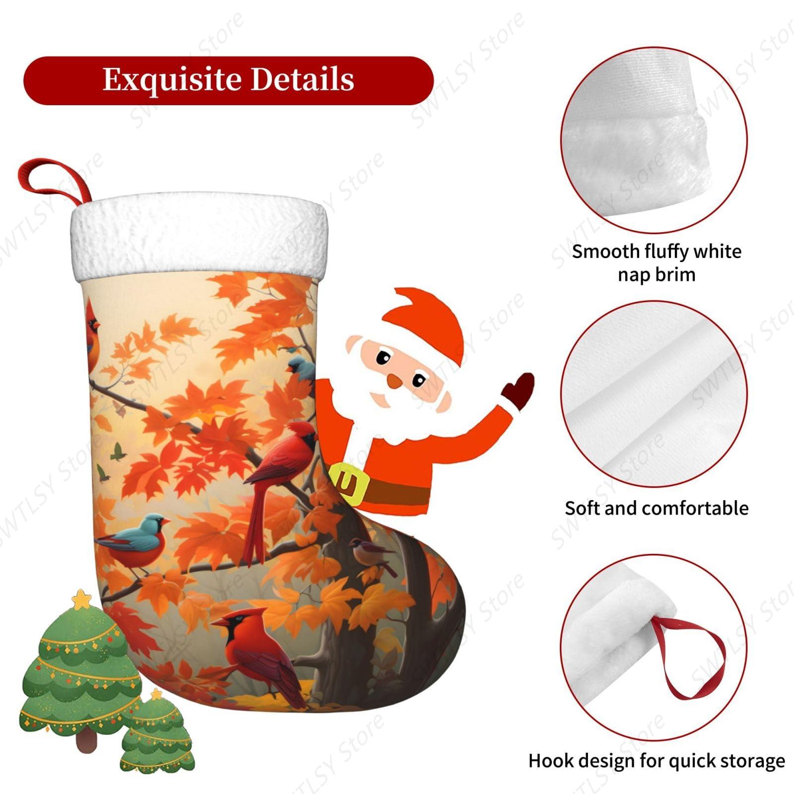 Fall Cardinal Birds and Maple- - Christmas Stocking Hanging ulasan dan harga