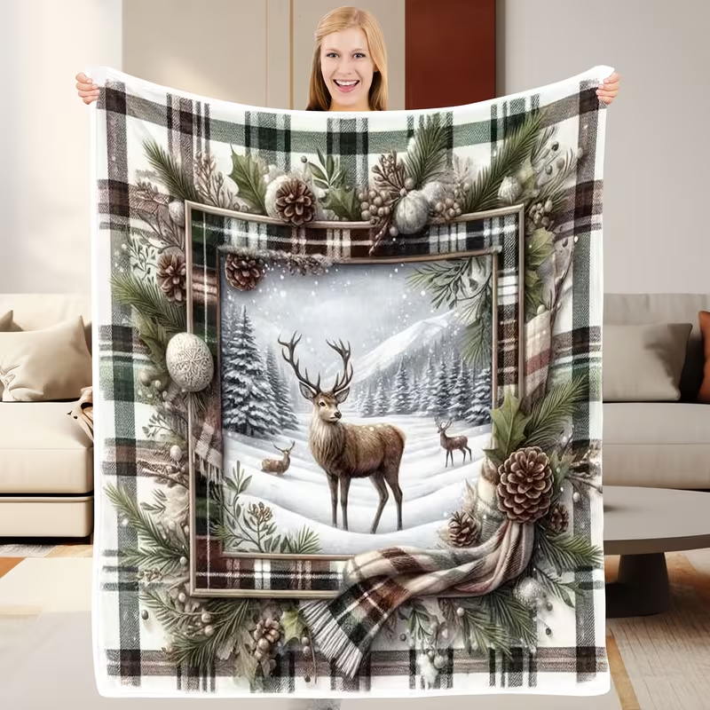 1pc Christmas Printed Flannel  - Christmas Throw Blanket ulasan dan harga
