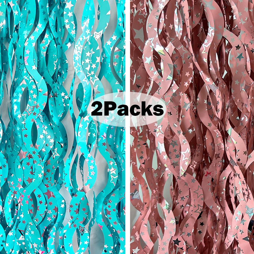 2Packs Teal Blue Pink Foil Cur - Tinsel Garland Decoration ulasan dan harga